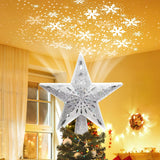 Lumabelle 3D Glitter Star Tree Topper – Cozy Living Room Decor with Built-In Snowflake Ceiling Projector
