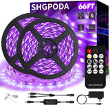 BlacklightCo 66Ft Black Light Strip – Living Room Ambient Lighting for Modern Aesthetic and Reactive Wall Displays