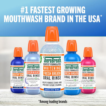 TheraBreath Alcohol-Free Whitening Mouthwash Dazzling Mint – Sensitive Mouth and Post-Dental Care Rinse, 1 Liter
