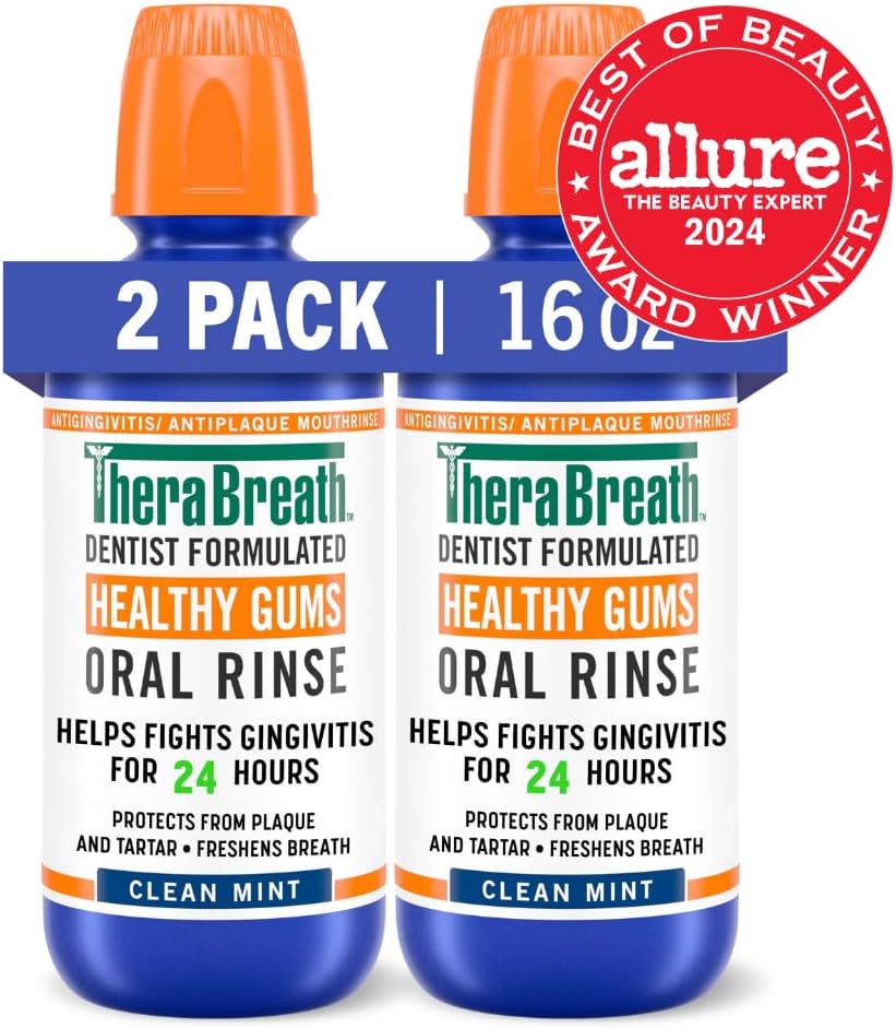 TheraBreath Healthy Gums Oral Rinse – Mindful Nightly Oral Care Ritual, Alcohol-Free Clean Mint for Bleeding Gums