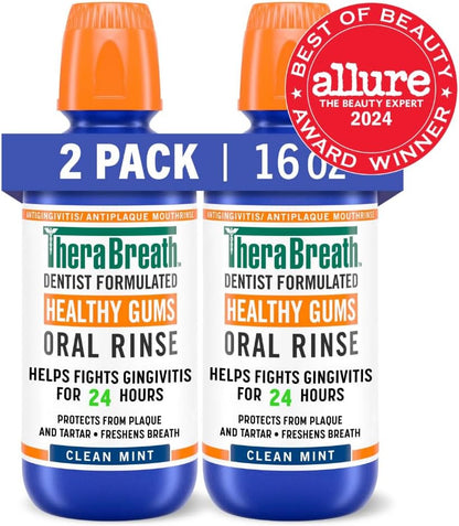 TheraBreath Healthy Gums Oral Rinse – Mindful Nightly Oral Care Ritual, Alcohol-Free Clean Mint for Bleeding Gums