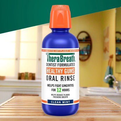 TheraBreath Healthy Gums Oral Rinse – Nightly Self-Care Ritual for Sensitive Mouths, Clean Mint