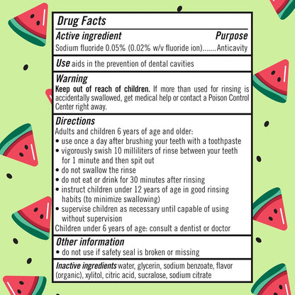 TheraBreath Kids Anticavity Mouthwash with Fluoride, Organic Watermelon Flavor – Safe Fluoride Rinse for Kids Ages 6+ and Family Bathroom Routines