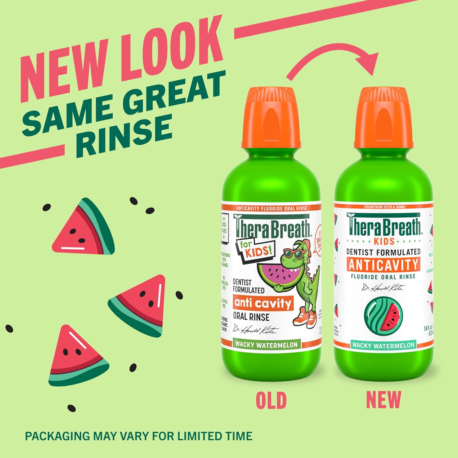 TheraBreath Kids Anticavity Mouthwash with Fluoride, Organic Watermelon Flavor – Safe Fluoride Rinse for Kids Ages 6+ and Family Bathroom Routines