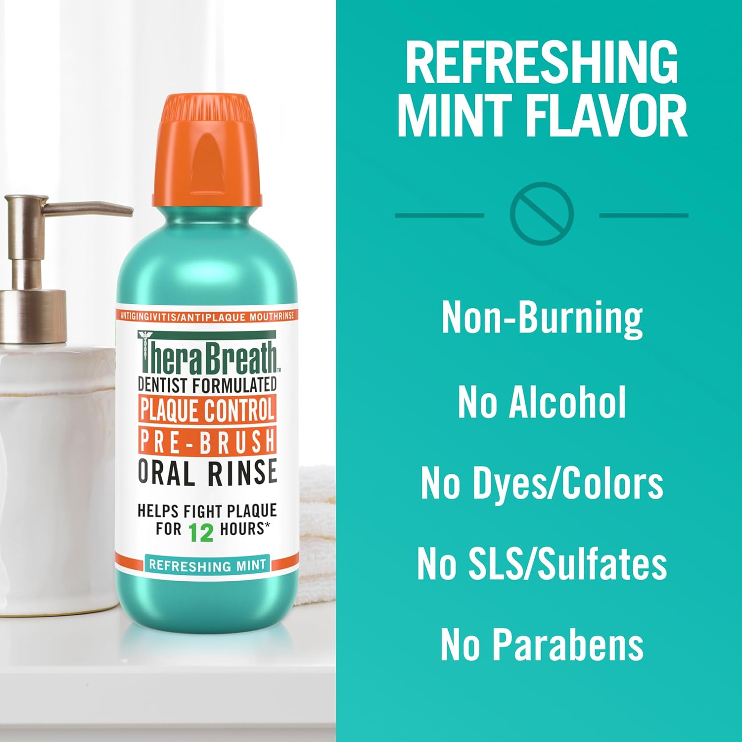 TheraBreath Pre-Brush Oral Rinse – Premium Dentist-Formulated Plaque Defense, 16 Fl Oz Pack of 2