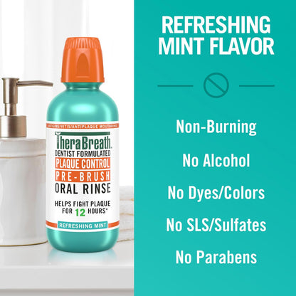 TheraBreath Pre-Brush Oral Rinse – Premium Dentist-Formulated Plaque Defense, 16 Fl Oz Pack of 2