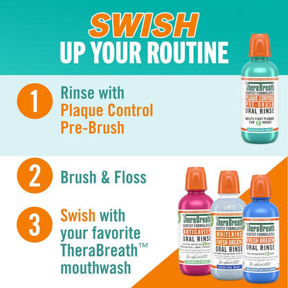 TheraBreath Pre-Brush Oral Rinse – Premium Dentist-Formulated Plaque Defense, 16 Fl Oz Pack of 2