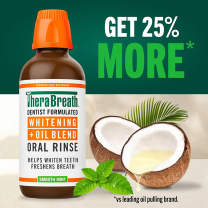 TheraBreath Whitening Oral Rinse – Plant-Based Whitening Enzymes for a Calming AM/PM Self-Care Ritual, Smooth Mint 16 Fl Oz