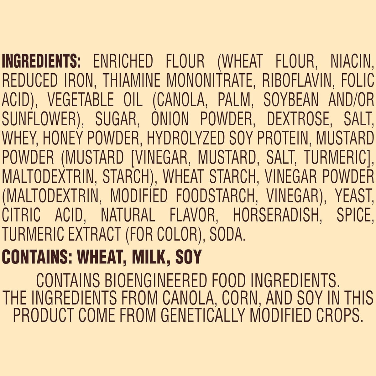 three flavor variants: cheddar cheese, honey mustard & onion, hot buffalo wing