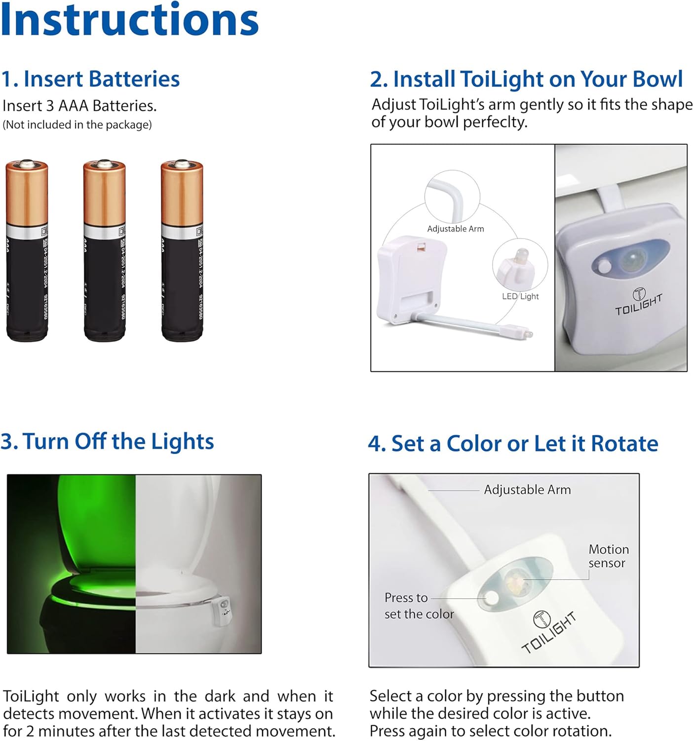 ToiLight Toilet Bowl Night Light – Melatonin Friendly Motion Activated Light for Healthy Nighttime Bathroom Routines