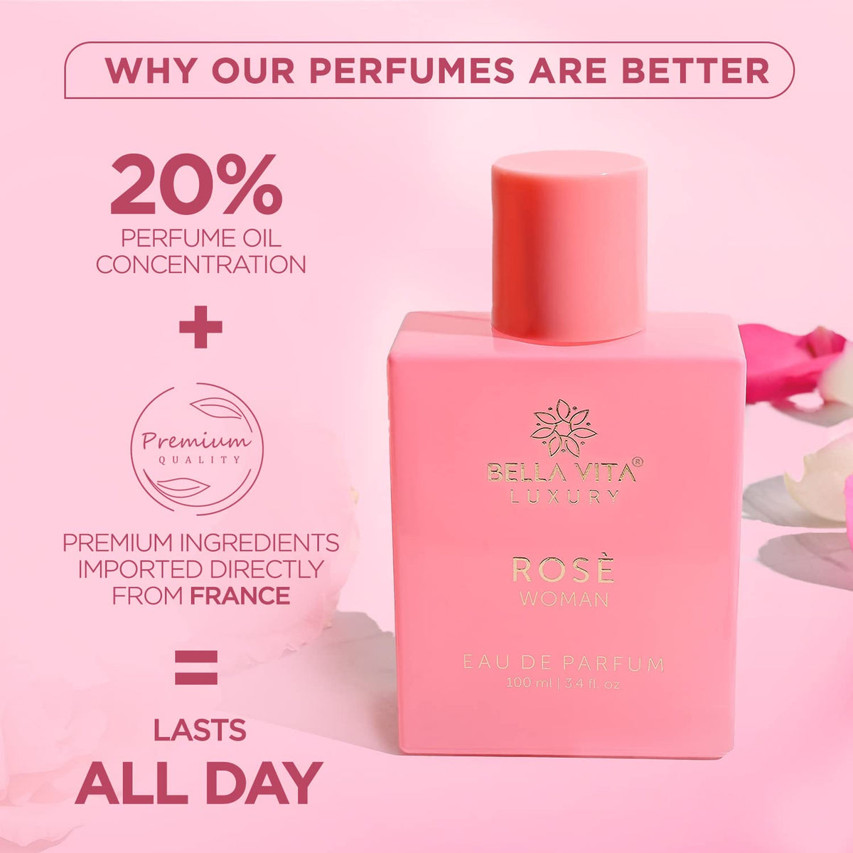 top notes of fresh rose petals and soft peach for a light, airy opening