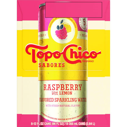 Topo Chico Sabores Raspberry with Lemon – Sophisticated Non-Alcoholic Mixer for Craft Cocktails and Mocktail Bars, 12oz 8pk
