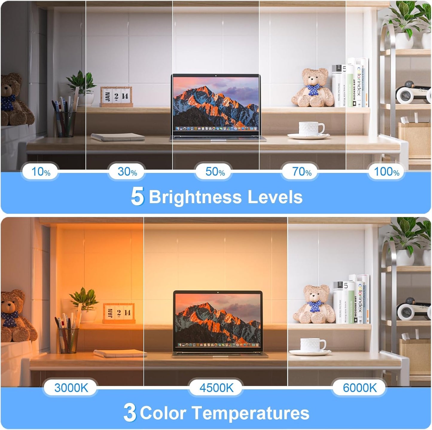 touch control (or optional remote control on select variants) with 3 color temperatures and 5 dimming levels