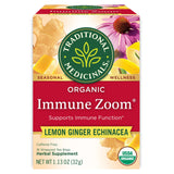 Traditional Medicinals Organic Immune Zoom Lemon Ginger Tea - Travel Bag Essential for Hotel Room Wellness Stays