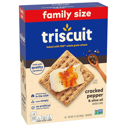 Triscuit Cracked Pepper & Olive Oil Crackers – Mild Pepper Flavor Kids Love in Lunch Boxes