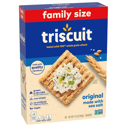 Triscuit Original Whole Grain Wheat Crackers – 0g Saturated Fat Whole Wheat Snacks for Meal Prep, 12.5 oz