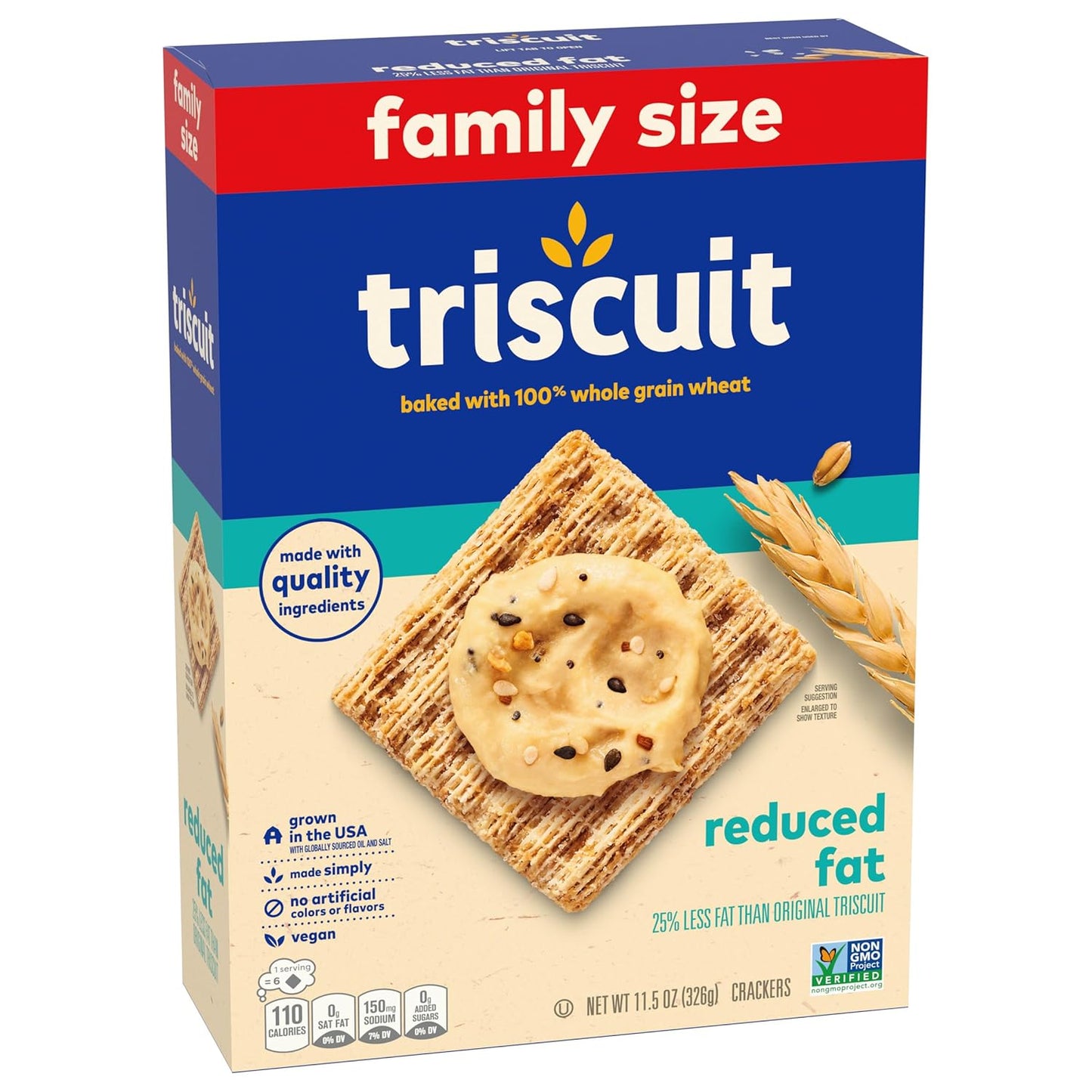Triscuit Reduced Fat Crackers – Family Size School Lunch Box Base for Kid-Friendly Toppings