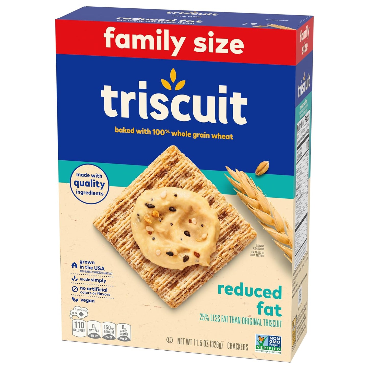 Triscuit Reduced Fat Crackers – Family Size School Lunch Box Base for Kid-Friendly Toppings