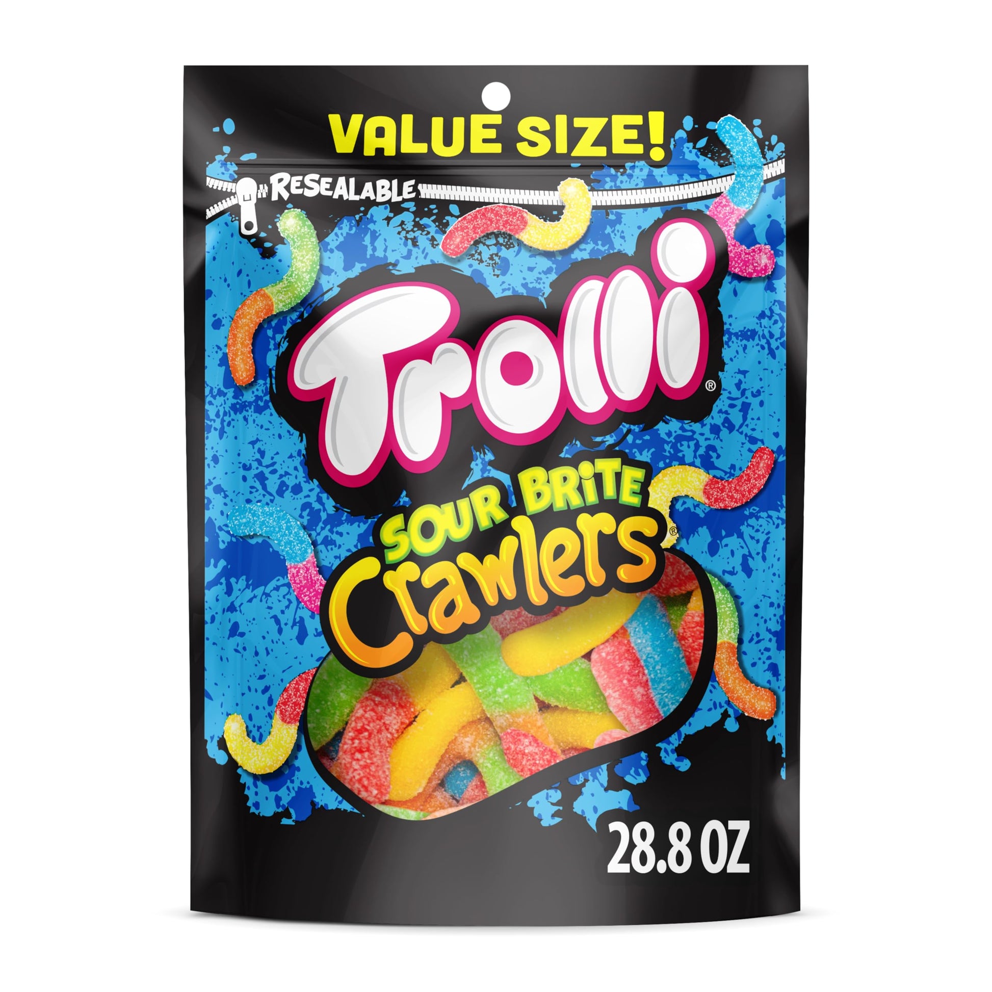 Trolli Sour Brite Crawlers Gummy Worms 28.8 oz - Family Friendly Sour Gummy Candy for Halloween, Classroom Parties, and After School Treats