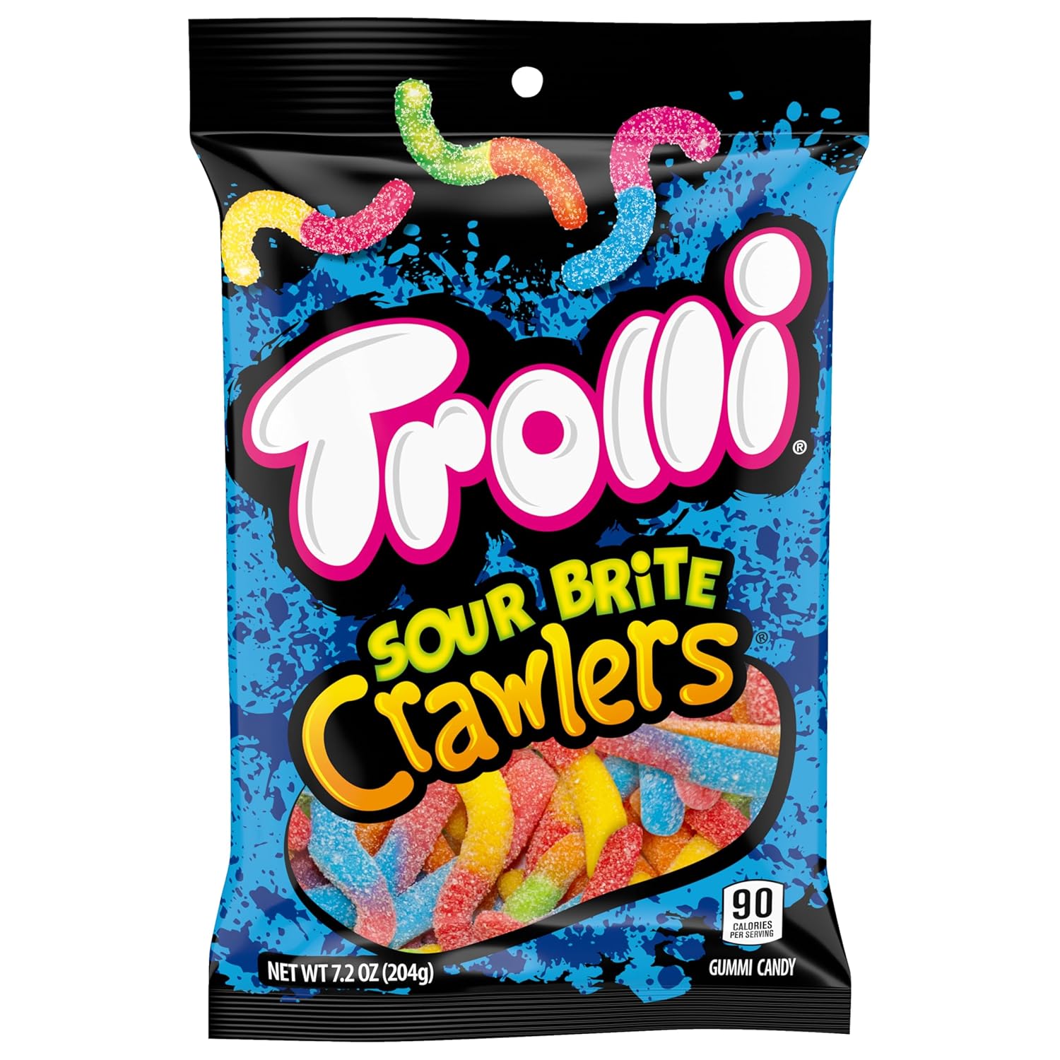 Trolli Sour Brite Crawlers Gummy Worms – Portable Sour Candy for Hiking Trails, Camping Trips and Picnic Baskets, 7.2 oz Peg Bag