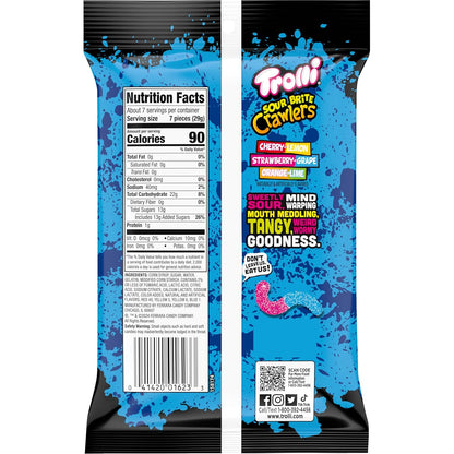 Trolli Sour Brite Crawlers Gummy Worms – Portable Sour Candy for Hiking Trails, Camping Trips and Picnic Baskets, 7.2 oz Peg Bag
