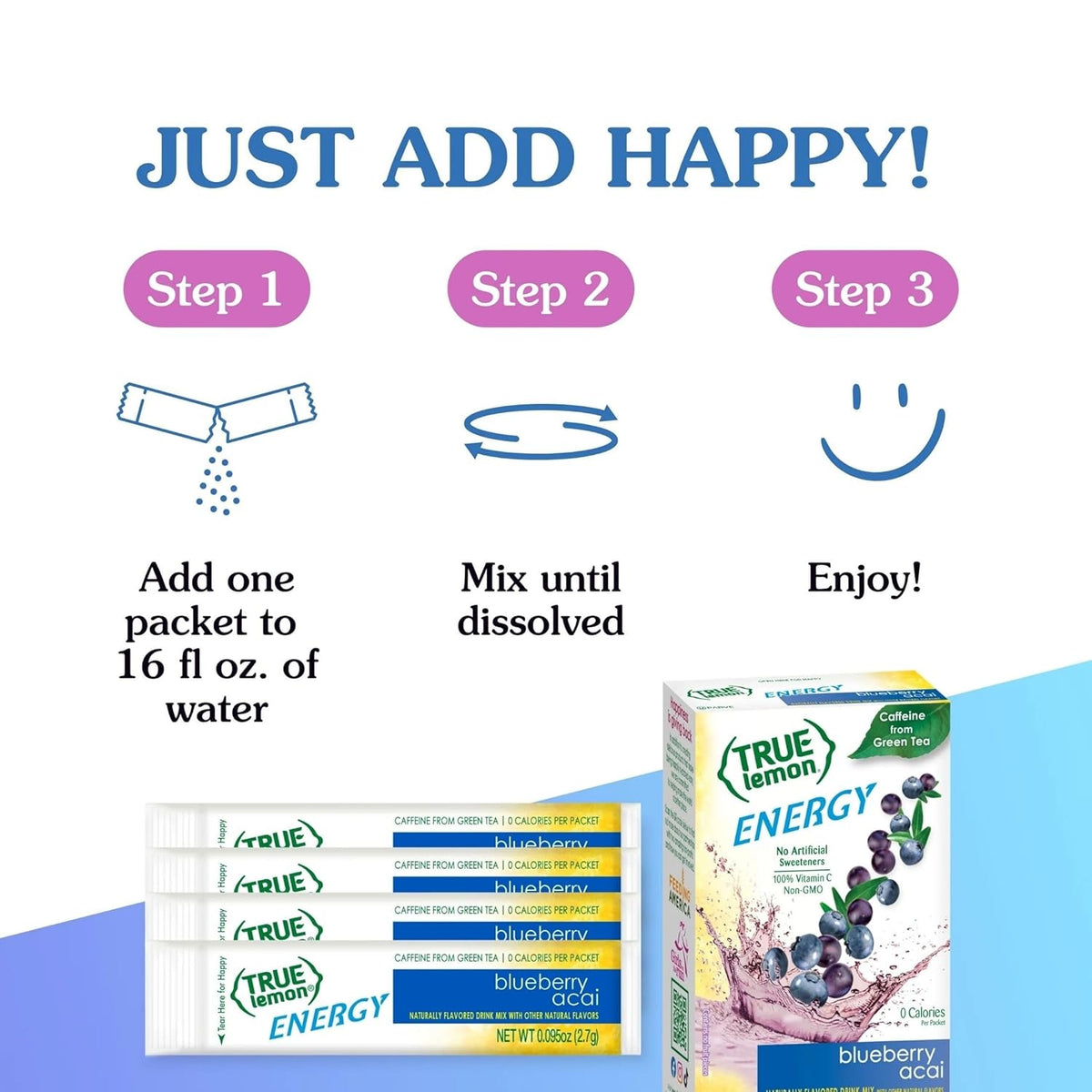 True Lemon Energy Blueberry Acai – Clean Label Drink Mix with Zero Additives for Intentional Kitchens