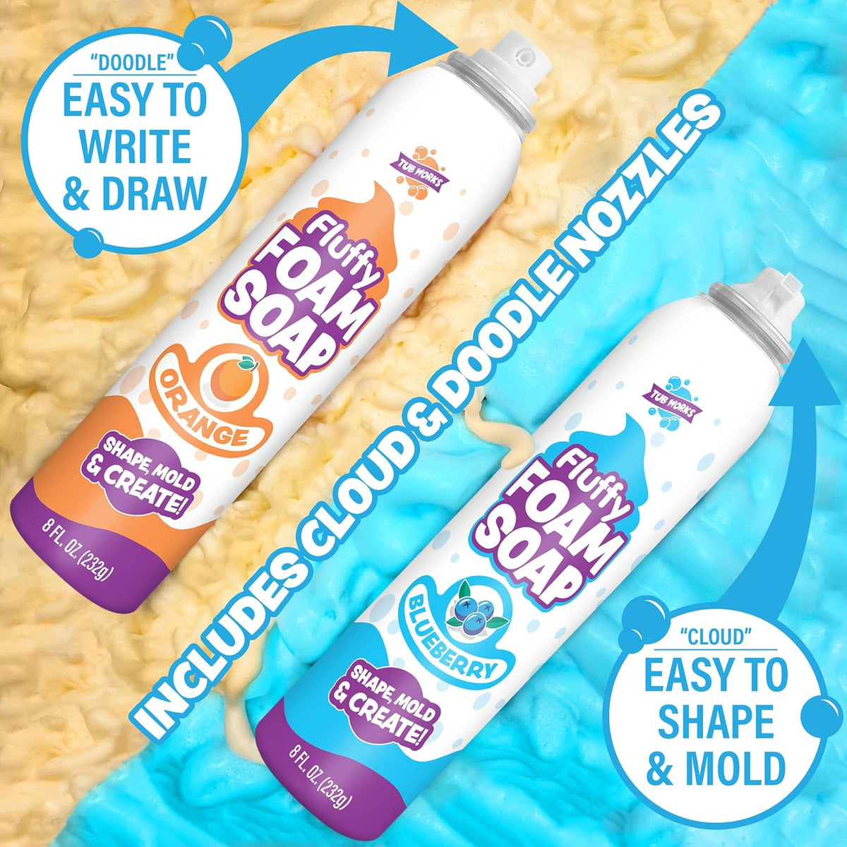 Tub Works® Fluffy Foam Soap Kids Set – Unique Gift Exchange Pick for Parents Seeking Screen-Free Kids Activities