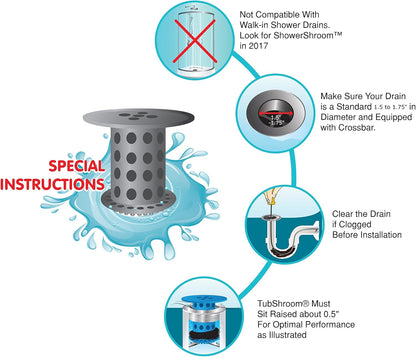 TubShroom Hair Catcher for Tub Drains - One-Piece Minimalist Design, No Visible Mesh or Bulky Catcher on Top