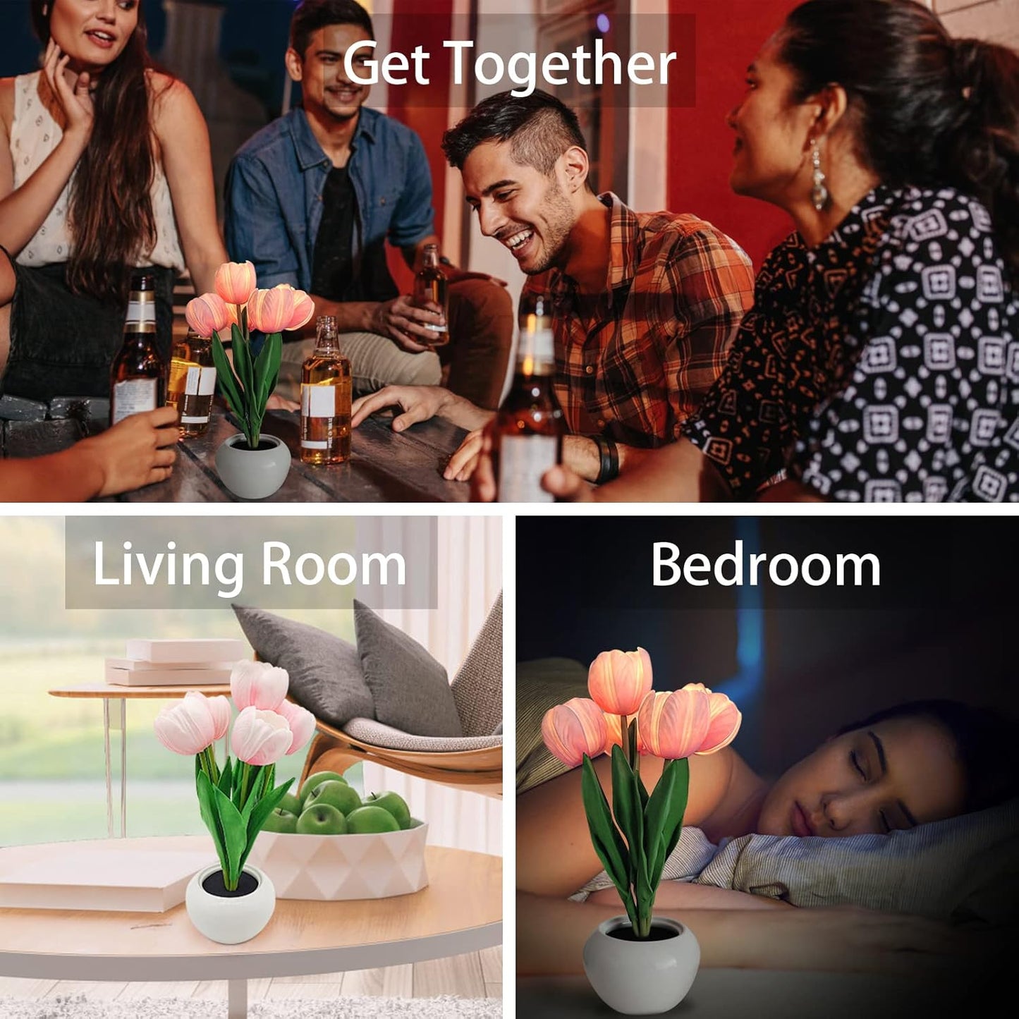 Tulip Glow Table Lamp – Romantic Valentine's Day Gift for Her, Soft LED Night Light for Bedroom
