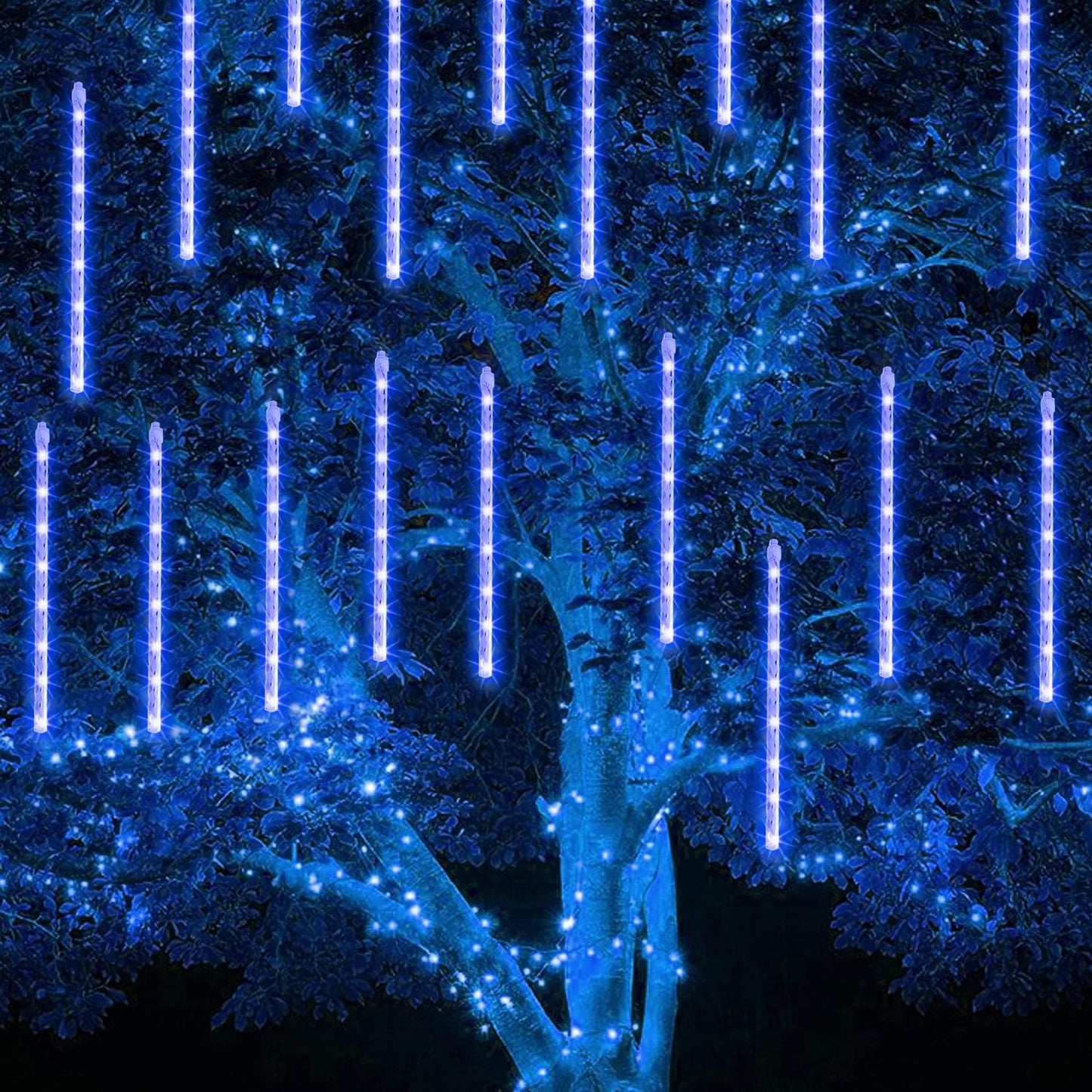 TW SHINE Christmas Meteor Shower Lights 24 Tubes for Patio, Garden and Backyard, 864 LED Waterproof Falling Snow Tube Lights
