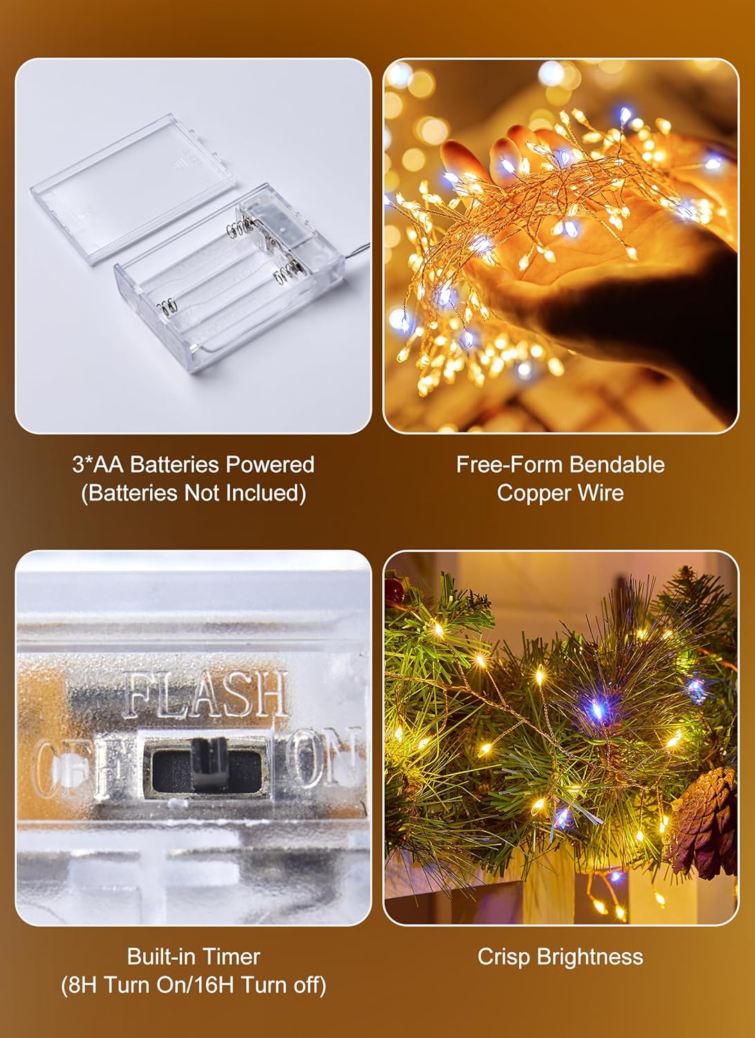 Twinkle Lights Battery Operated – Thoughtful Birthday Gift for Her, Warm Bedroom Glow in 4 Packs