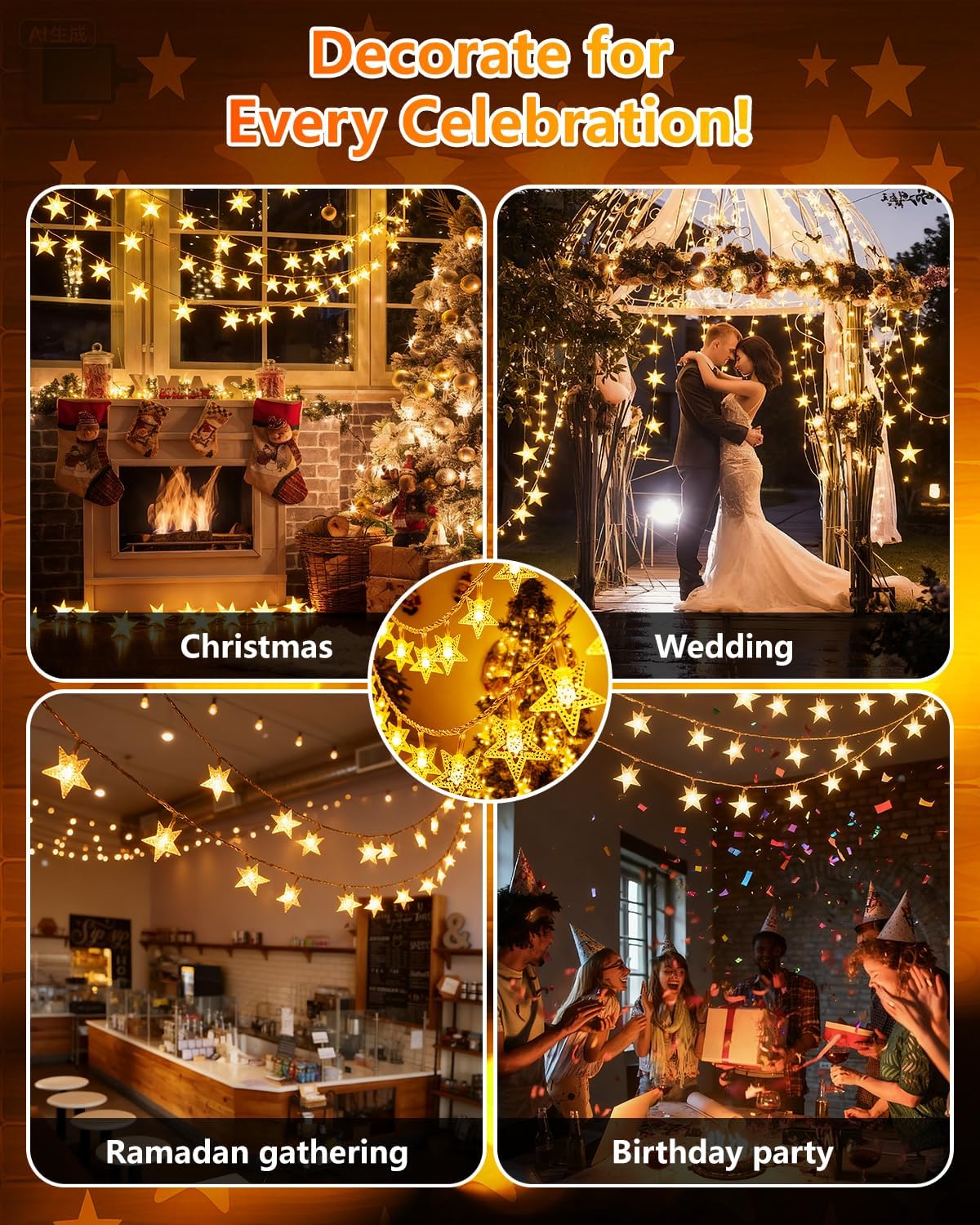 Twinkle Star 100 LED Star String Lights – 33FT Warm White Fairy Lights for Cozy Bedroom and Living Room Decor