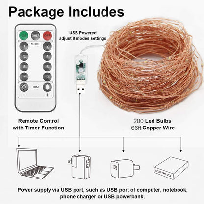 Twinkle Star 200 LED Copper Fairy Lights – Bedroom Aesthetic String Lights, 66 FT Warm White Ambient Decor