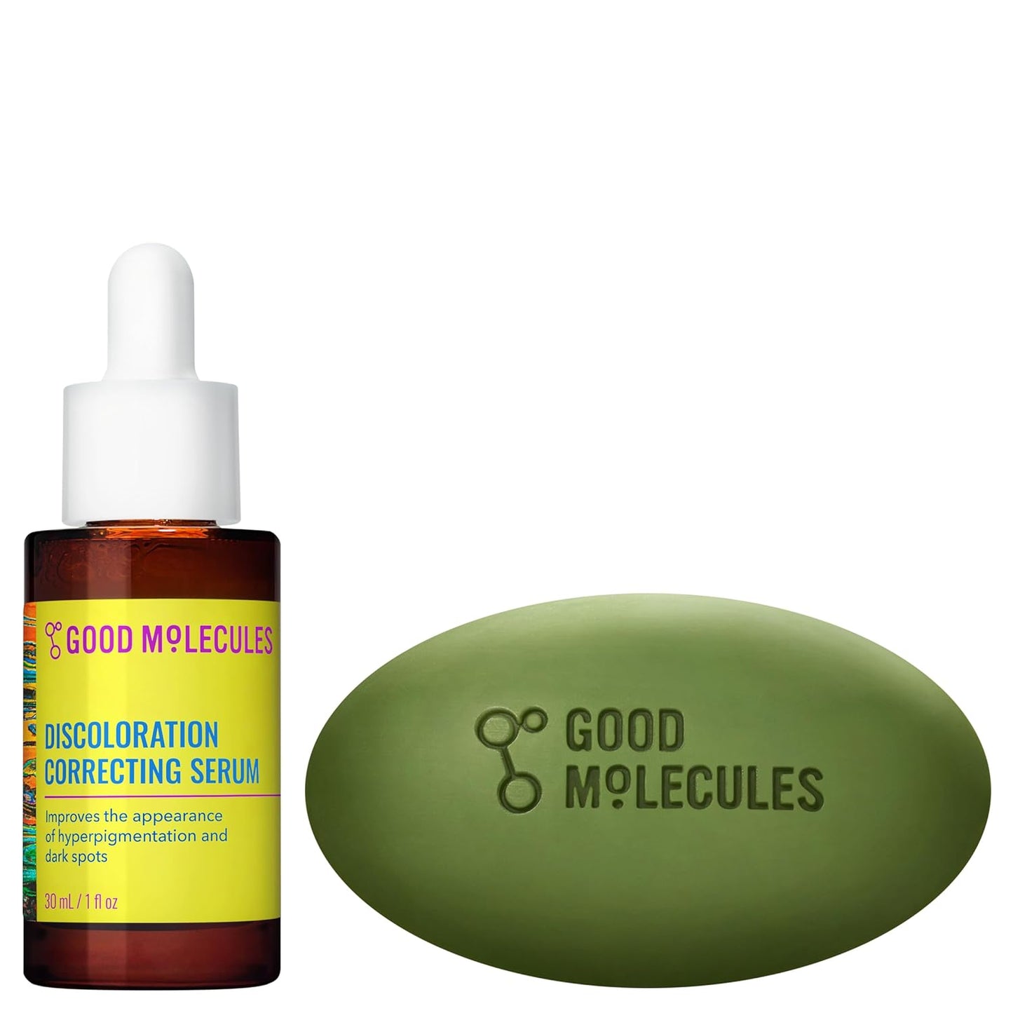 two-piece system: 85g brightening & dark spots cleansing bar plus 30ml discoloration correcting serum