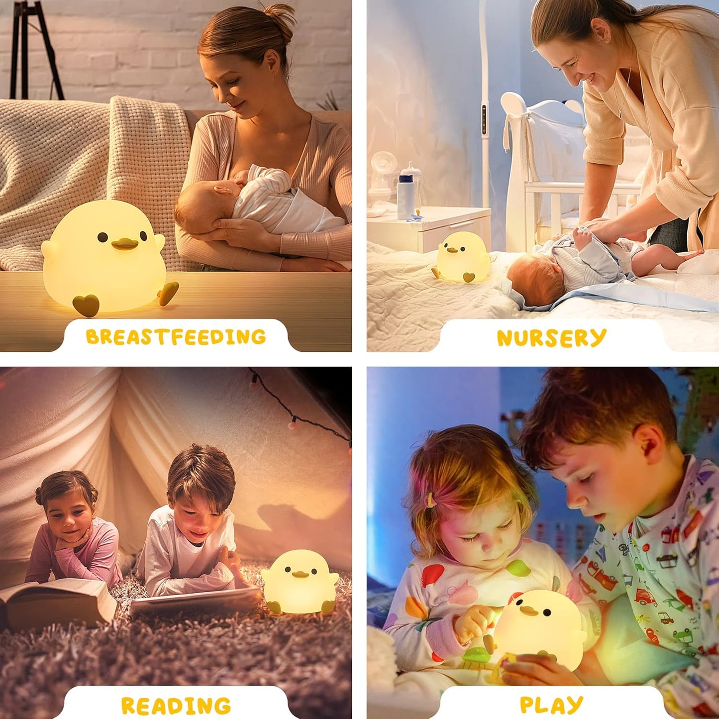 UNEEDE Cute Bean Animal Night Light – Soft Silicone Nursery Lamp for Babies and Toddlers, Squeeze-Activated Bedside Light