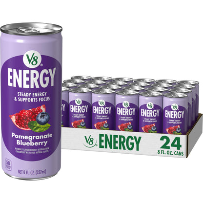 V8 +Energy Sparkling Pomegranate Blueberry – No Sugar Added Afternoon Pick-Me-Up for Wellness Routines
