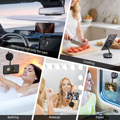 Vacuum Magnetic Suction Phone Holder – Hands-Free Magnetic Phone Stand for Home Office Video Calls, Black