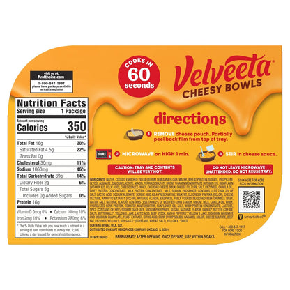 Velveeta Cheeseburger Mac Bowl – Easy Teen Gaming Snack Heated in the Microwave, 9 oz Single-Serve Tray
