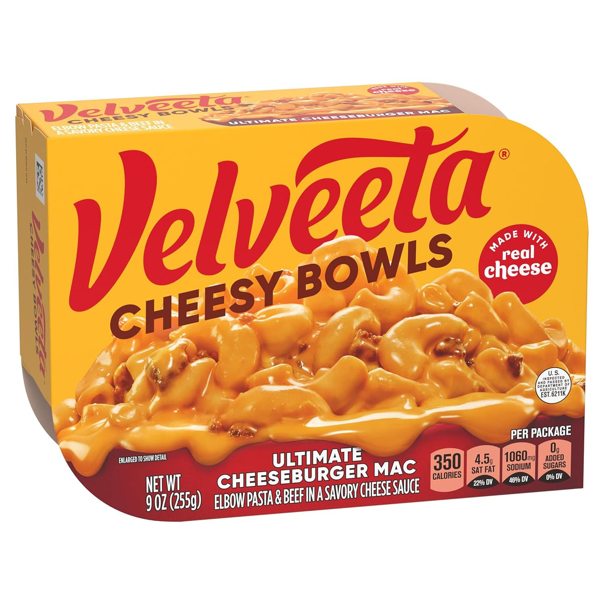 Velveeta Cheeseburger Mac Bowl – Easy Teen Gaming Snack Heated in the Microwave, 9 oz Single-Serve Tray