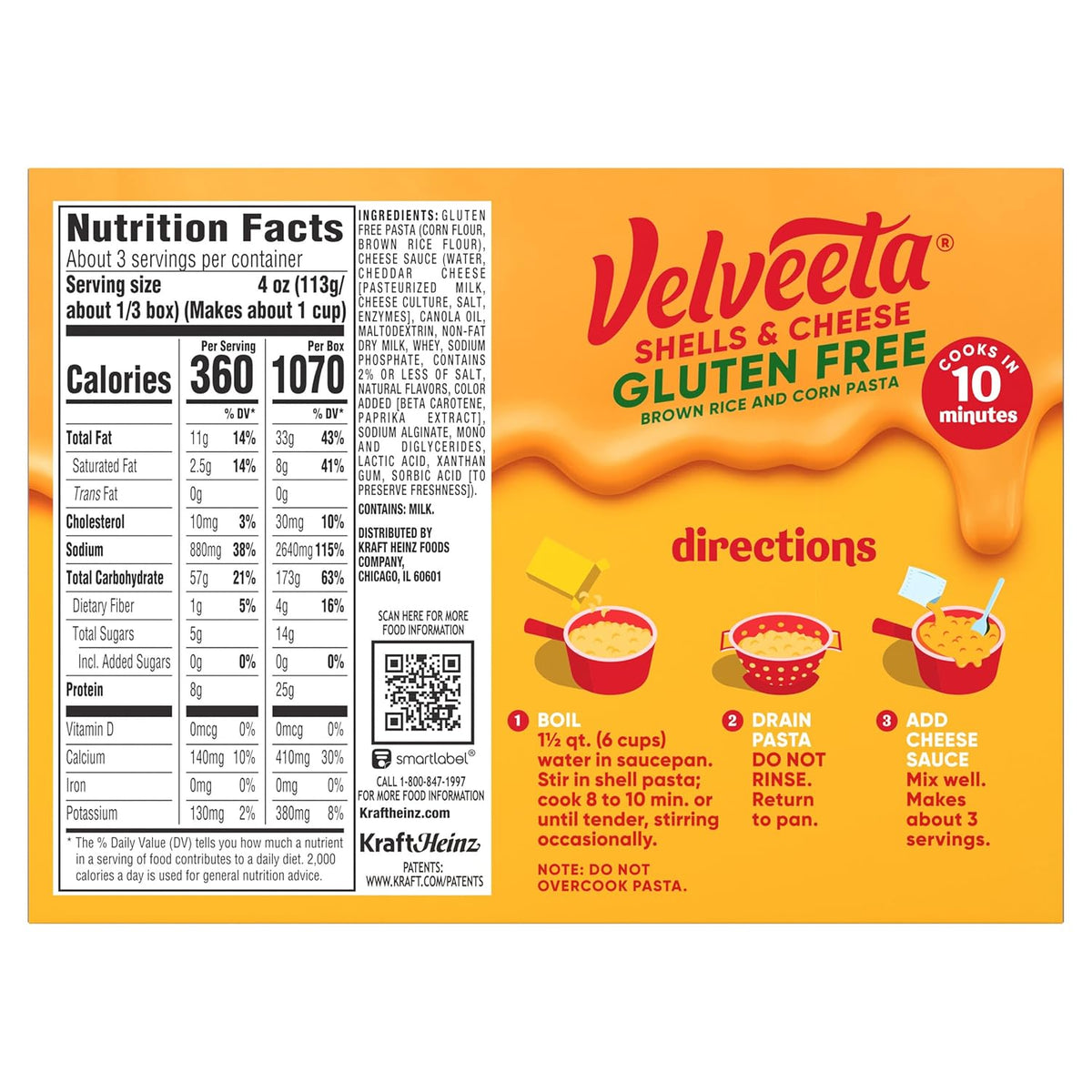 Velveeta Gluten Free Shells & Cheese, Gentle Pantry Staple for Gluten Sensitive Digestion, 12 oz Box