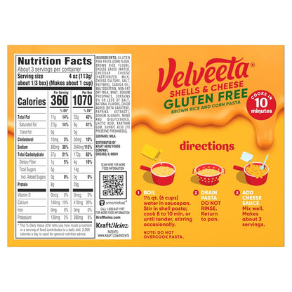 Velveeta Gluten Free Shells & Cheese, Gentle Pantry Staple for Gluten Sensitive Digestion, 12 oz Box