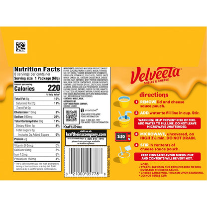 Velveeta Shells & Cheese Original Microwaveable Cup – Compact Microwave Pasta for Small Dorm Kitchens, 8 ct Box
