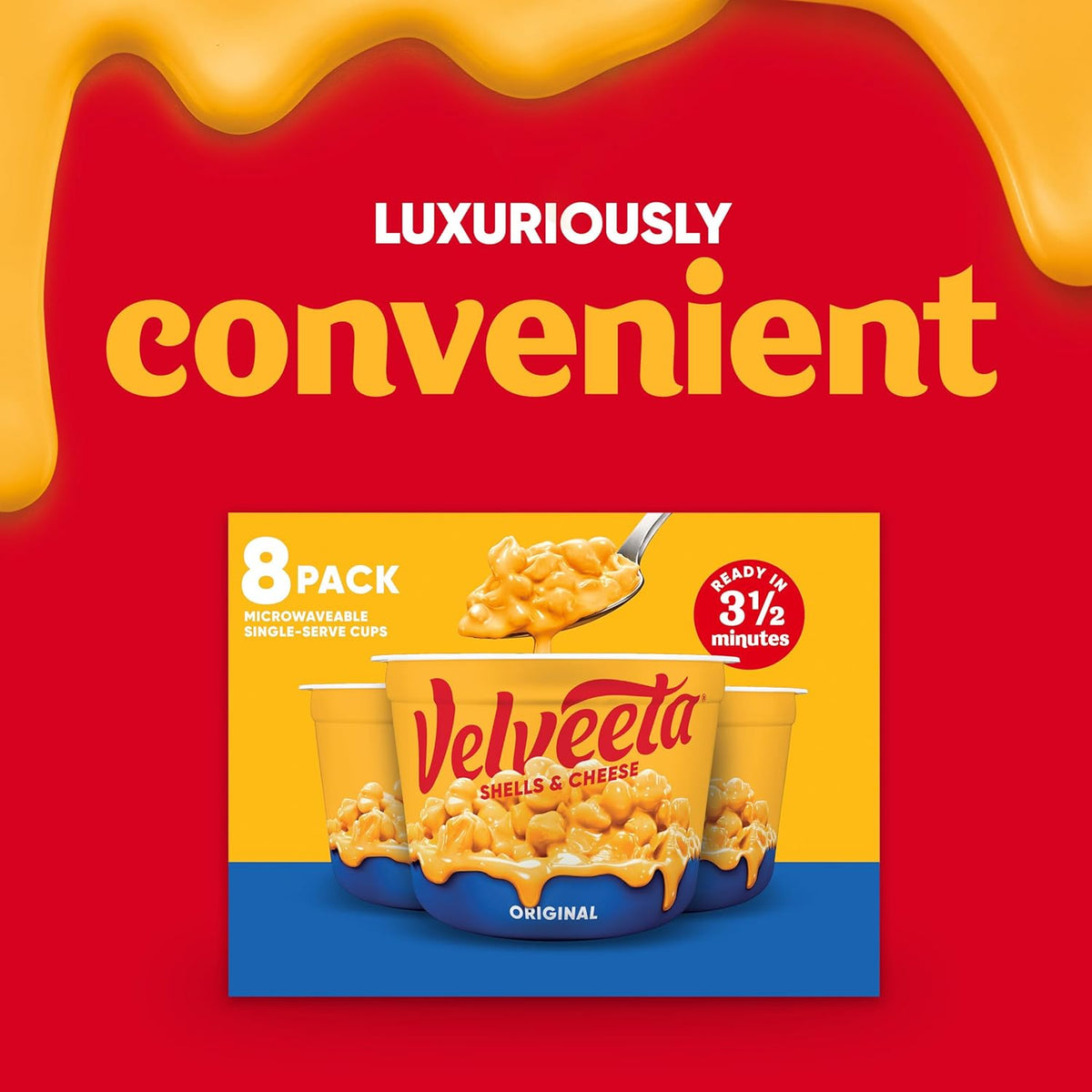 Velveeta Shells & Cheese Original Microwaveable Cup – Compact Microwave Pasta for Small Dorm Kitchens, 8 ct Box
