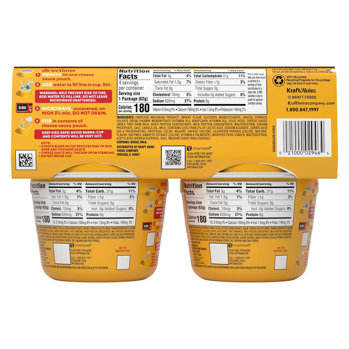Velveeta Shells & Cheese Single-Serve Pasta Cups – Safe No-Stove Meal for Family Kitchens, Trusted Cheese Taste, 2.19 oz Four-Pack