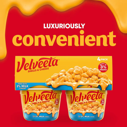 Velveeta Shells & Cheese Single-Serve Pasta Cups – Safe No-Stove Meal for Family Kitchens, Trusted Cheese Taste, 2.19 oz Four-Pack