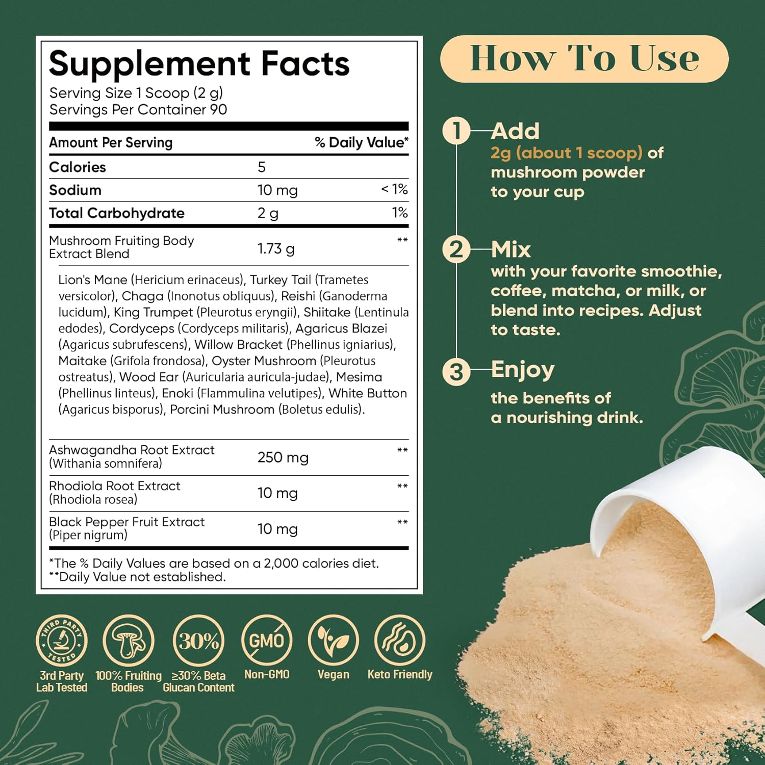 Venture Pal 16-in-1 Adaptogenic Mushroom Powder – One Clean-Label Jar to Replace 16 Supplement Bottles