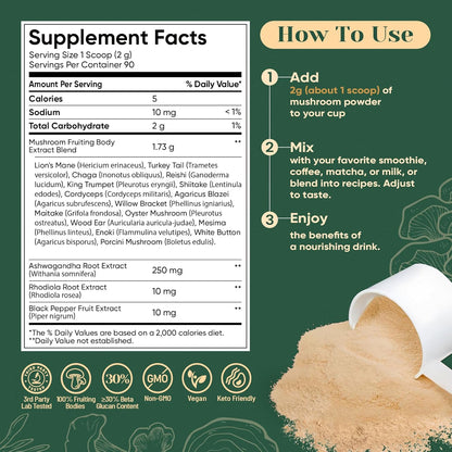 Venture Pal 16-in-1 Adaptogenic Mushroom Powder – One Clean-Label Jar to Replace 16 Supplement Bottles