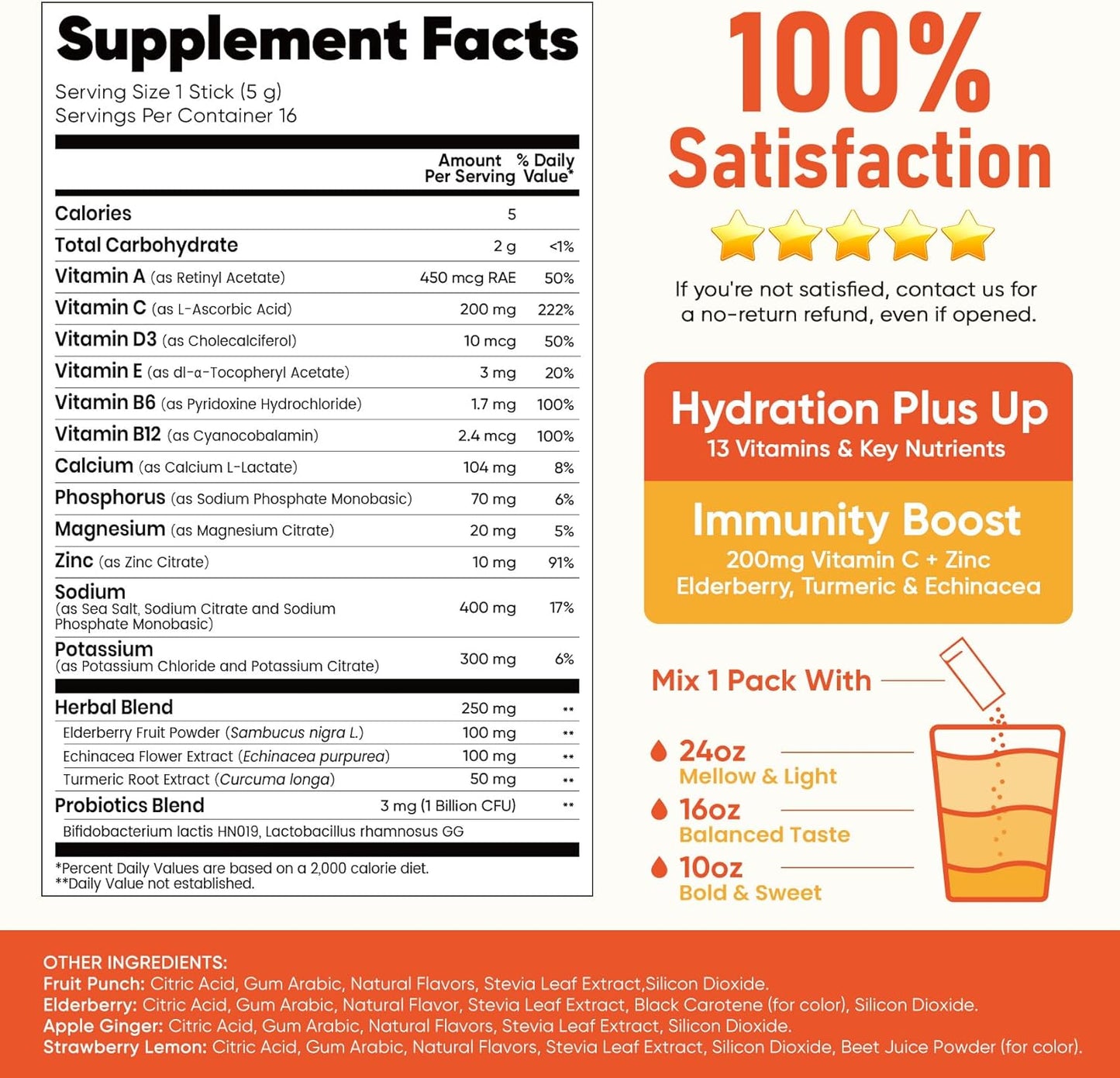Venture Pal 2-in-1 Hydration + Immune Electrolyte Powder – Daily Morning Wellness Ritual with Elderberry, Turmeric & 1B CFU Probiotics