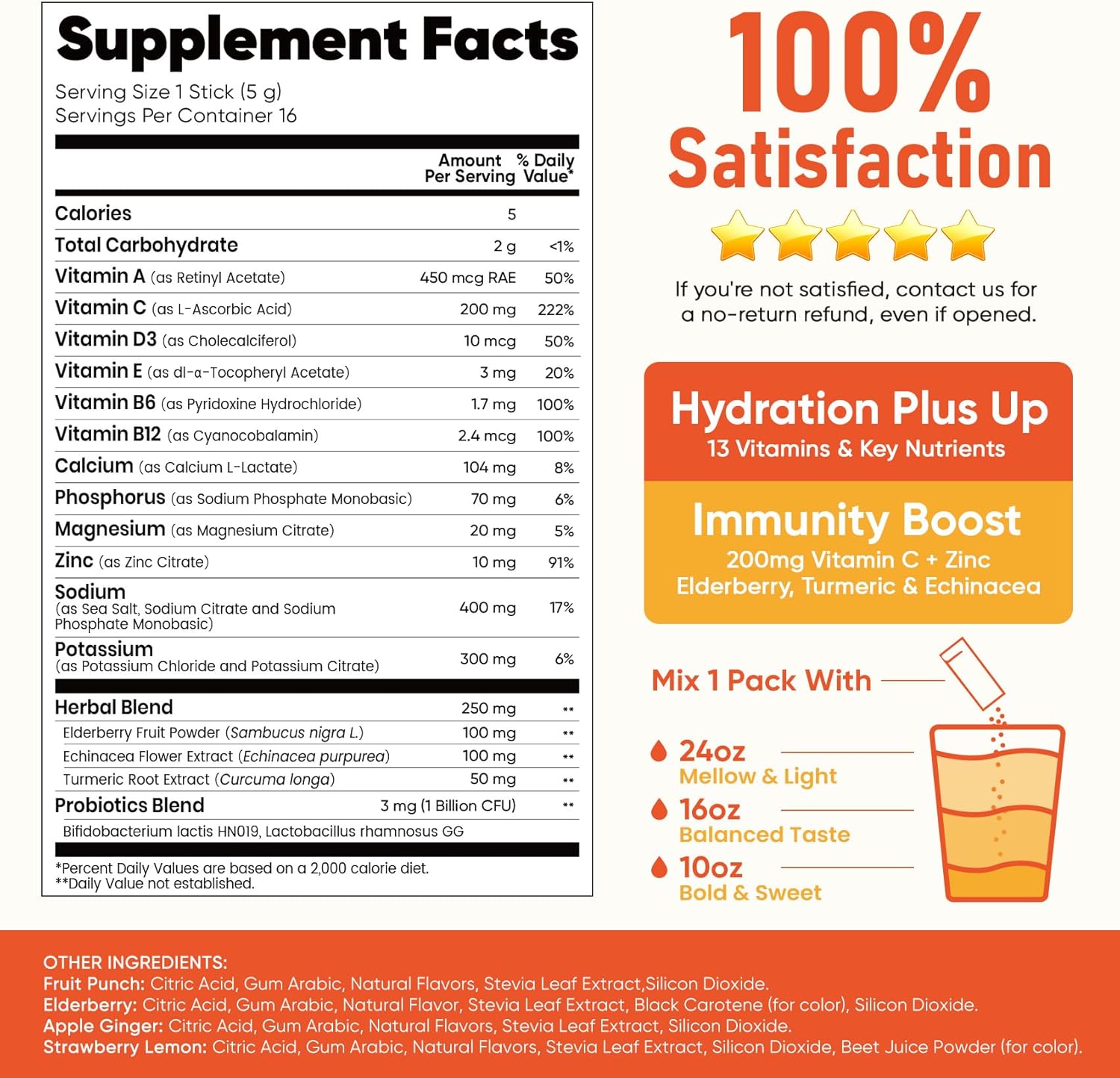 Venture Pal 2-in-1 Hydration + Immune Electrolyte Powder – Daily Morning Wellness Ritual with Elderberry, Turmeric & 1B CFU Probiotics