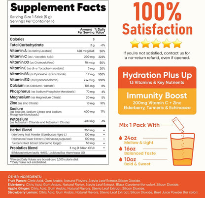 Venture Pal 2-in-1 Hydration + Immune Electrolyte Powder – Daily Morning Wellness Ritual with Elderberry, Turmeric & 1B CFU Probiotics